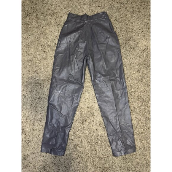 VINTAGE Womens Gray Leather Pants Trousers High Waist Pleated Career Goth 26x29 - Picture 2 of 9
